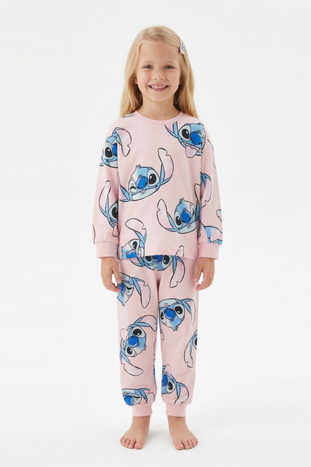 Kız Çocuk Baskılı %100 Pamuk Reaktif Boyalı Süprem Kumaş Uzun Kollu Pijama Takımı