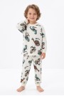 Erkek Çocuk Dinozor Baskılı  %100 Pamuk Reaktif Boyalı Süprem Kumaş Uzun Kollu Pijama Takımı