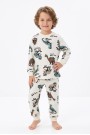Erkek Çocuk Dinozor Baskılı  %100 Pamuk Reaktif Boyalı Süprem Kumaş Uzun Kollu Pijama Takımı