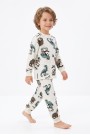 Erkek Çocuk Dinozor Baskılı  %100 Pamuk Reaktif Boyalı Süprem Kumaş Uzun Kollu Pijama Takımı