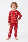 Üniseks Çocuk Noel Baba ve Zencefilli Kurabiye Desenli %100 Pamuk Reaktif Boyama İnterlok Kumaş Uzun Kollu Pijama Takımı