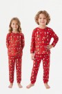 Üniseks Çocuk Noel Baba ve Zencefilli Kurabiye Desenli %100 Pamuk Reaktif Boyama İnterlok Kumaş Uzun Kollu Pijama Takımı