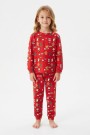 Üniseks Çocuk Noel Baba ve Zencefilli Kurabiye Desenli %100 Pamuk Reaktif Boyama İnterlok Kumaş Uzun Kollu Pijama Takımı