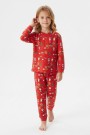 Üniseks Çocuk Noel Baba ve Zencefilli Kurabiye Desenli %100 Pamuk Reaktif Boyama İnterlok Kumaş Uzun Kollu Pijama Takımı