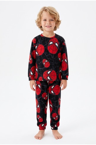 Erkek Çocuk Karakter Maske Desenli%100 Pamuk Reaktif Boyama İnterlok Kumaş Uzun Kollu Pijama Takımı 