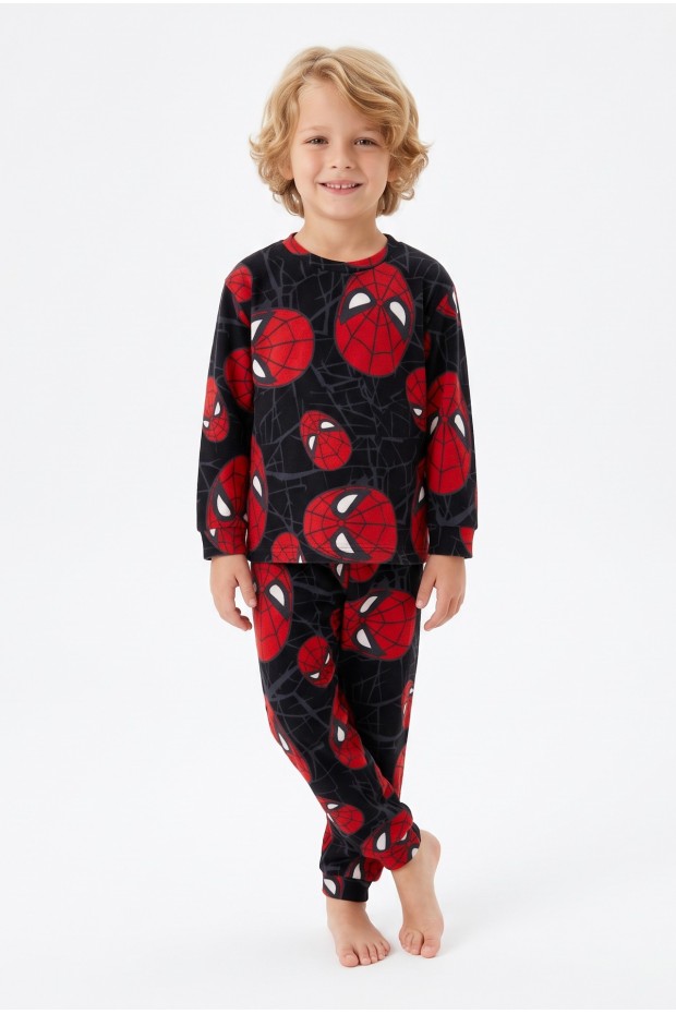 Erkek Çocuk Karakter Maske Desenli%100 Pamuk Reaktif Boyama İnterlok Kumaş Uzun Kollu Pijama Takımı 
