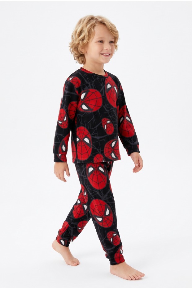 Erkek Çocuk Karakter Maske Desenli%100 Pamuk Reaktif Boyama İnterlok Kumaş Uzun Kollu Pijama Takımı 