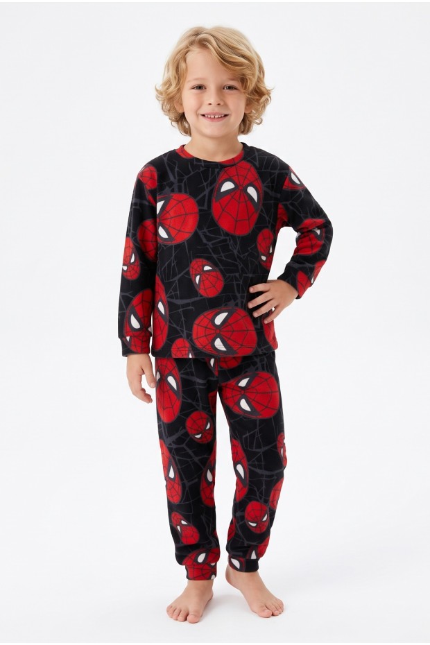 Erkek Çocuk Karakter Maske Desenli%100 Pamuk Reaktif Boyama İnterlok Kumaş Uzun Kollu Pijama Takımı 