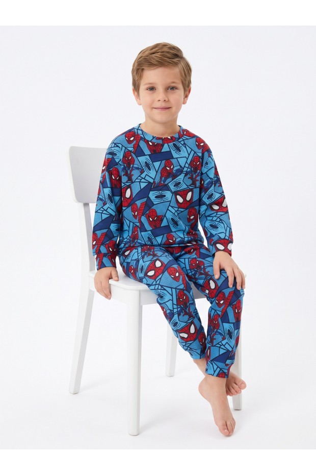 Erkek Çocuk Çizgi Karakter Desenli %100 Pamuk Reaktif Boyalı İnterlok Kumaş Uzun Kollu Pijama Takımı