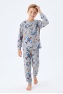 Garson Erkek Çocuk Uçak  Baskılı %100 Pamuk Süprem Kumaş Reaktif Boyama Uzun Kollu Pijama Takımı 
