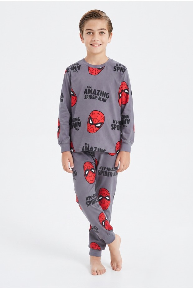 Garson Erkek Çocuk Karakter Baskılı %100 Pamuk Süprem Kumaş Reaktif Boyama Uzun Kollu Pijama Takımı 