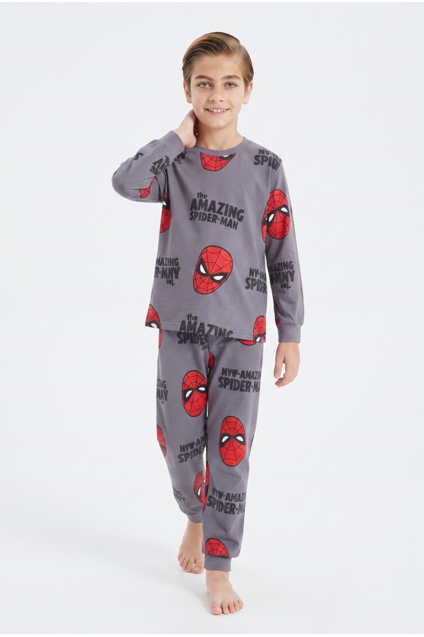 Garson Erkek Çocuk Karakter Baskılı %100 Pamuk Süprem Kumaş Reaktif Boyama Uzun Kollu Pijama Takımı 