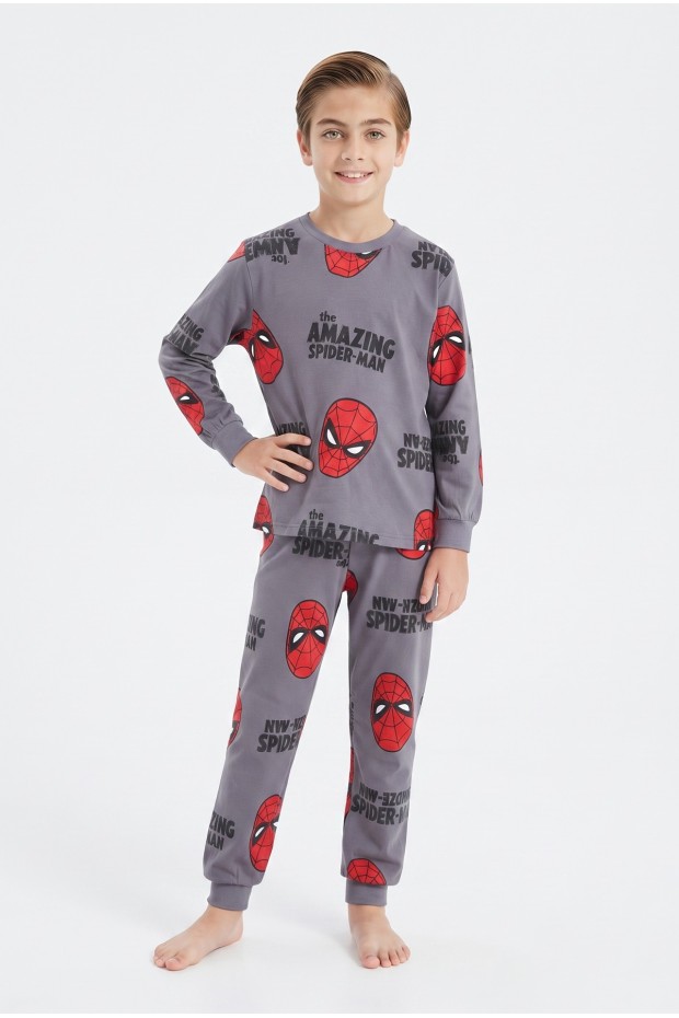 Garson Erkek Çocuk Karakter Baskılı %100 Pamuk Süprem Kumaş Reaktif Boyama Uzun Kollu Pijama Takımı 