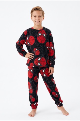 Garson Erkek Çocuk Karakter Maske Desenli %100 Pamuk Reaktif Boyama İnterlok Kumaş Uzun Kollu Pijama Takımı