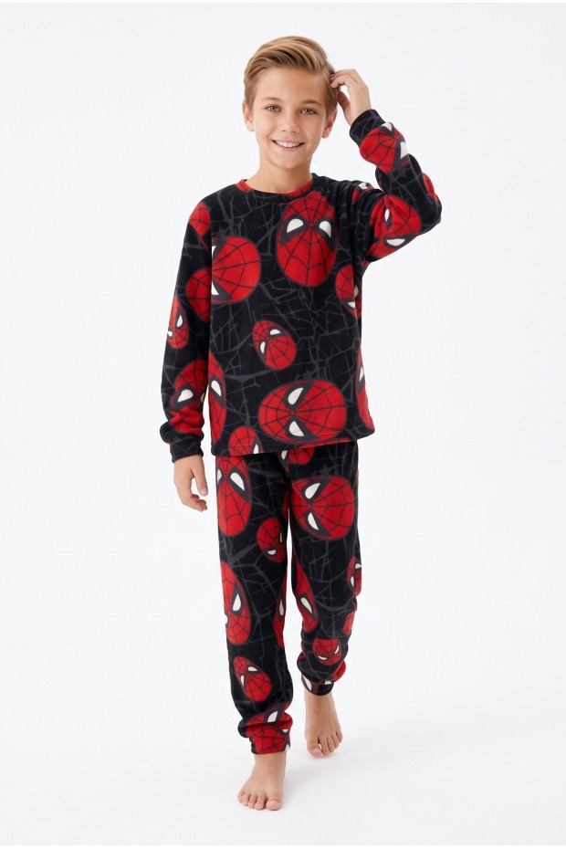 Garson Erkek Çocuk Karakter Maske Desenli %100 Pamuk Reaktif Boyama İnterlok Kumaş Uzun Kollu Pijama Takımı