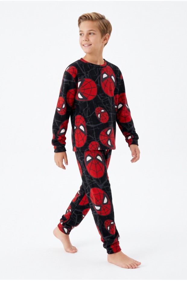 Garson Erkek Çocuk Karakter Maske Desenli %100 Pamuk Reaktif Boyama İnterlok Kumaş Uzun Kollu Pijama Takımı