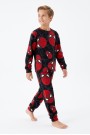 Garson Erkek Çocuk Karakter Maske Desenli %100 Pamuk Reaktif Boyama İnterlok Kumaş Uzun Kollu Pijama Takımı