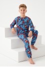 Garson Erkek Çocuk Çizgi Karakter Desenli %100 Pamuk Reaktif Boyalı İnterlok Kumaş Uzun Kollu Pijama Takımı