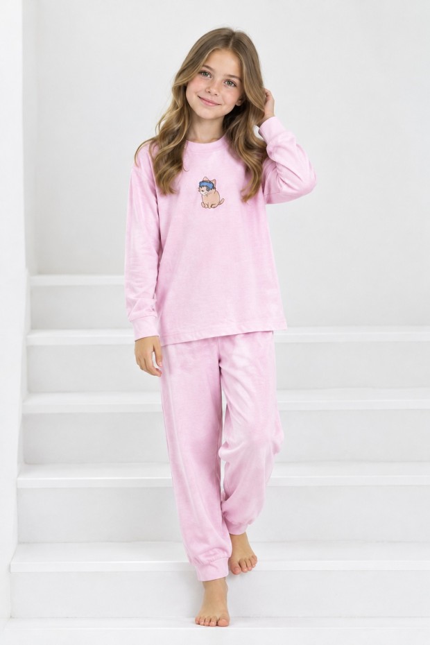 Erkek Çocuk Sevimli Ayıcık Baskılı %100 Pamuk Süprem Kumaş Düz Uzun Kollu Pijama Takımı