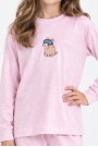 Erkek Çocuk Sevimli Ayıcık Baskılı %100 Pamuk Süprem Kumaş Düz Uzun Kollu Pijama Takımı