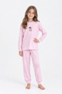 Erkek Çocuk Sevimli Ayıcık Baskılı %100 Pamuk Süprem Kumaş Düz Uzun Kollu Pijama Takımı