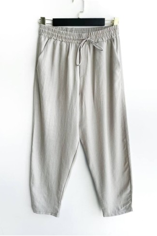 Yan Cepli Beli Lastikli Gri Pantolon