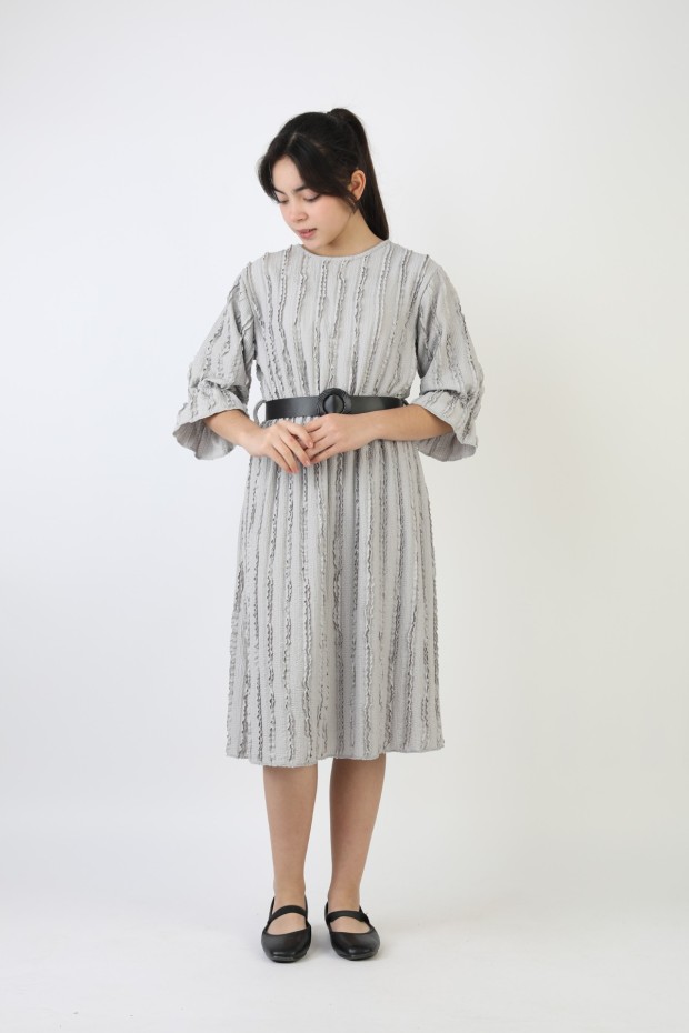 Fırfırlı Bürümcük Kumaş Kız Çocuk Kemerli Günlük Şık ve Rahat Elbise