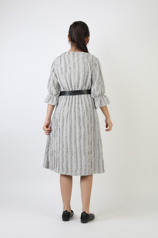 Fırfırlı Bürümcük Kumaş Kız Çocuk Kemerli Günlük Şık ve Rahat Elbise