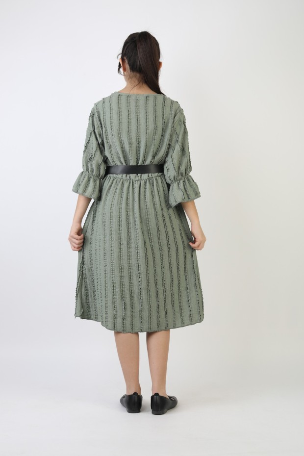 Fırfırlı Bürümcük Kumaş Kız Çocuk Kemerli Günlük Şık ve Rahat Elbise