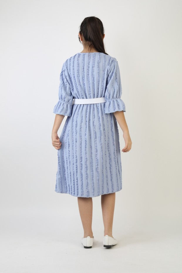 Fırfırlı Bürümcük Kumaş Kız Çocuk Kemerli Günlük Şık ve Rahat Elbise