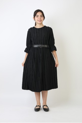 Fırfırlı Bürümcük Kumaş Kız Çocuk Kemerli Günlük Şık ve Rahat Elbise