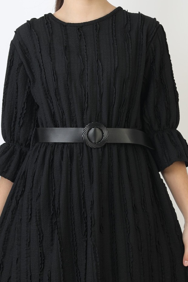 Fırfırlı Bürümcük Kumaş Kız Çocuk Kemerli Günlük Şık ve Rahat Elbise