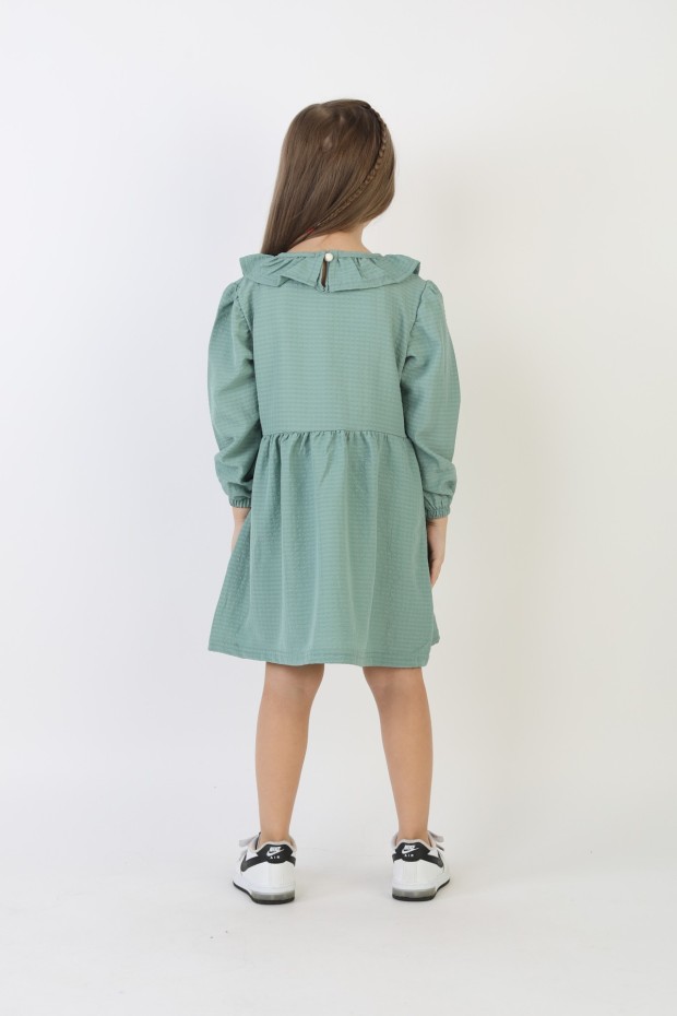 İşlemeli Gofre Kumaş Kız Çocuk Günlük Şık Rahat Ve Trend Elbise