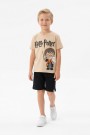Erkek Çocuk Baskılı Kısa Kollu Pamuklu Tişört ve Siyah Şortlu İkili Yazlık Takım 