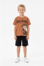 Erkek Çocuk Baskılı Kısa Kollu Pamuklu Tişört ve Siyah Şortlu İkili Yazlık Takım