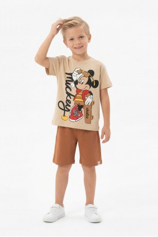 Erkek Çocuk Baskılı Kısa Kollu Pamuklu Tişört Ve Şort İkili Takım