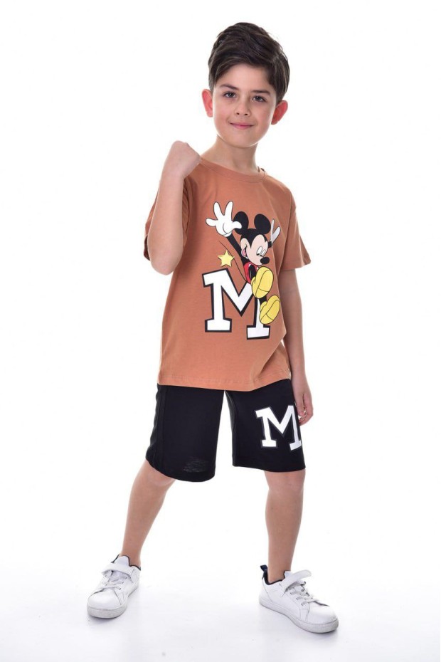 Erkek Çocuk Baskılı Kısa Kollu Pamuklu Tişört Ve Şort İkili Yazlık Takım 