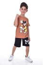 Erkek Çocuk Baskılı Kısa Kollu Pamuklu Tişört Ve Şort İkili Yazlık Takım 