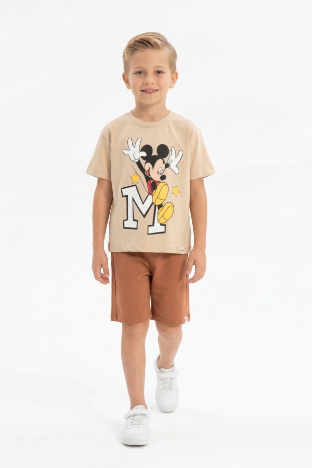 Erkek Çocuk Baskılı Kısa Kollu Pamuklu Tişört Ve Şort İkili Yazlık Takım