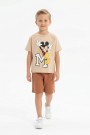 Erkek Çocuk Baskılı Kısa Kollu Pamuklu Tişört Ve Şort İkili Yazlık Takım