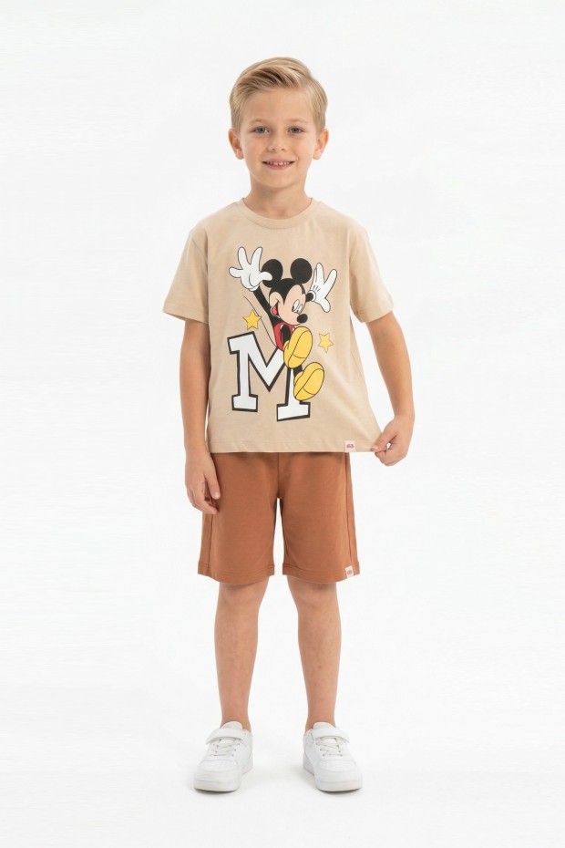 Erkek Çocuk Baskılı Kısa Kollu Pamuklu Tişört Ve Şort İkili Yazlık Takım