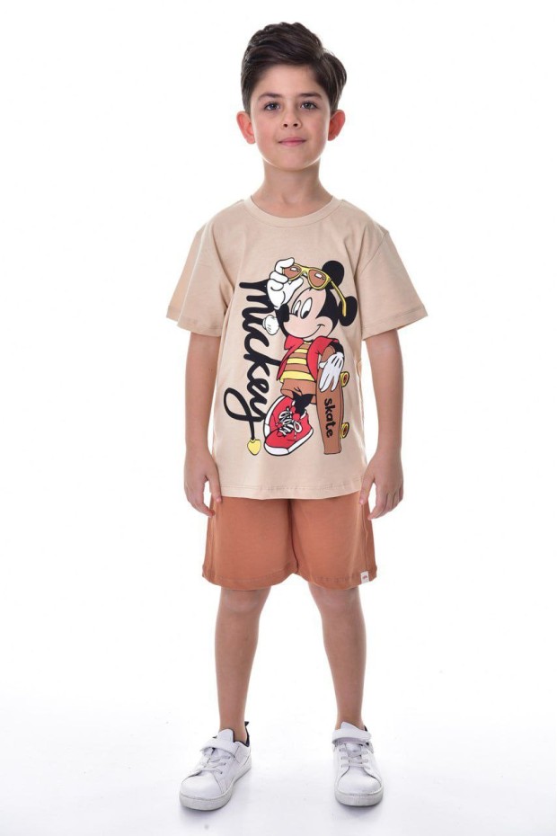 Erkek Çocuk Baskılı Kısa Kollu Pamuklu Tişört Ve Şort İkili Takım