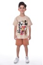 Erkek Çocuk Baskılı Kısa Kollu Pamuklu Tişört Ve Şort İkili Takım