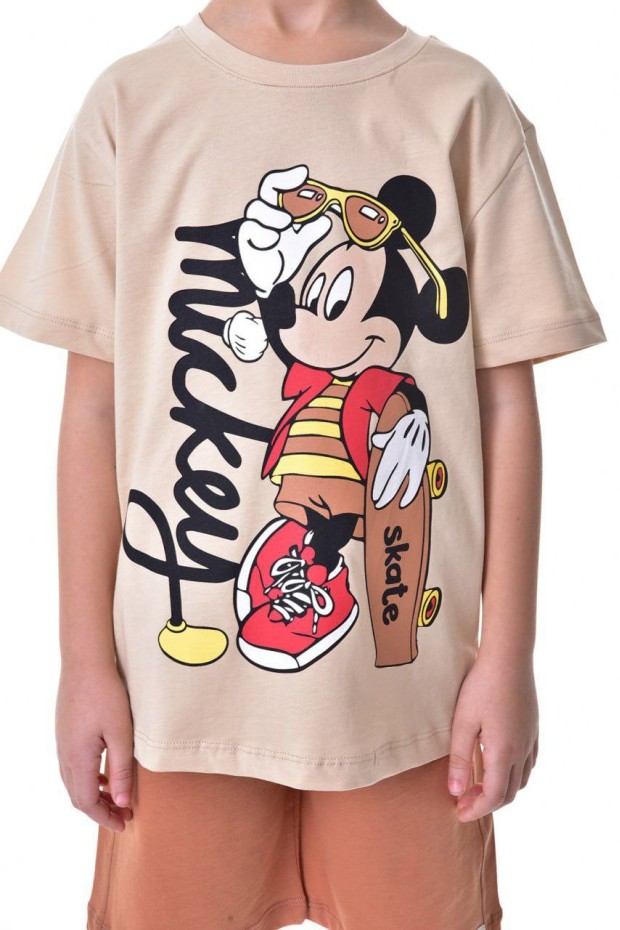 Erkek Çocuk Baskılı Kısa Kollu Pamuklu Tişört Ve Şort İkili Takım