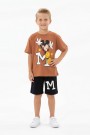 Erkek Çocuk Baskılı Kısa Kollu Pamuklu Tişört Ve Şort İkili Yazlık Takım 