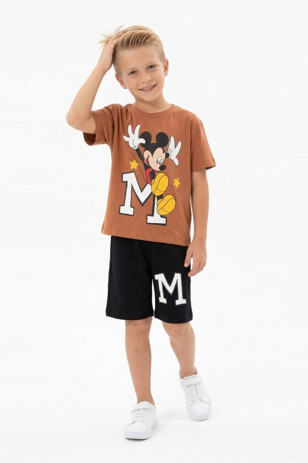 Erkek Çocuk Baskılı Kısa Kollu Pamuklu Tişört Ve Şort İkili Yazlık Takım 