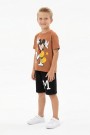 Erkek Çocuk Baskılı Kısa Kollu Pamuklu Tişört Ve Şort İkili Yazlık Takım 