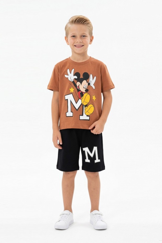 Erkek Çocuk Baskılı Kısa Kollu Pamuklu Tişört Ve Şort İkili Yazlık Takım 