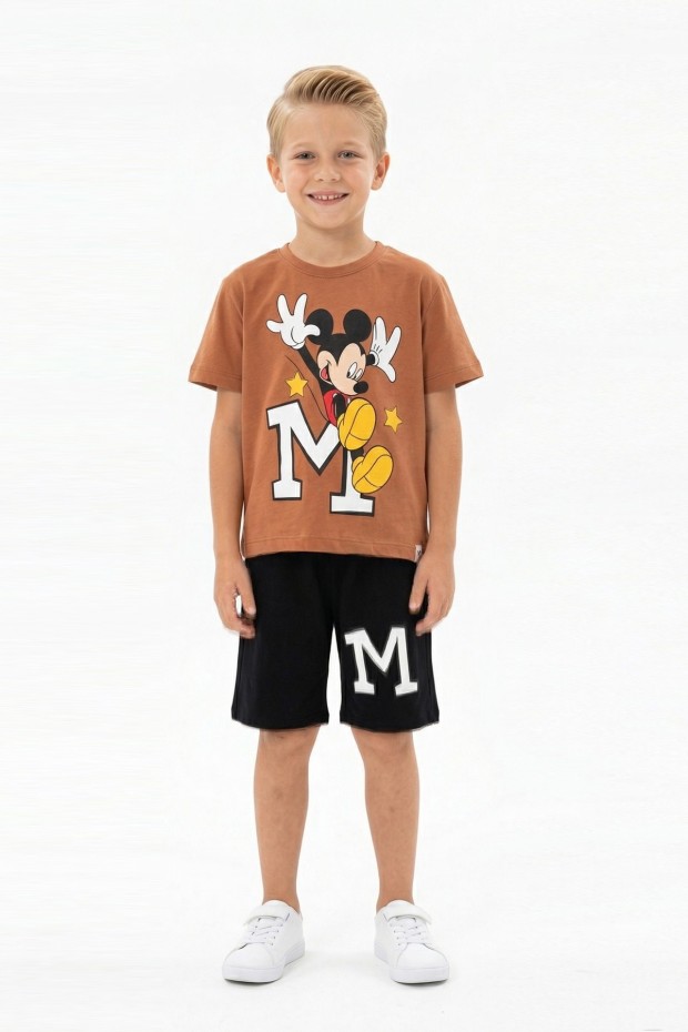 Erkek Çocuk Baskılı Kısa Kollu Pamuklu Tişört Ve Şort İkili Yazlık Takım 