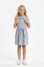 Kız Çocuk Çizgili Kolsuz Bebek Yaka Önden Düğmeli Ve Belden Bağlamalı Pamuklu Yazlık Elbise